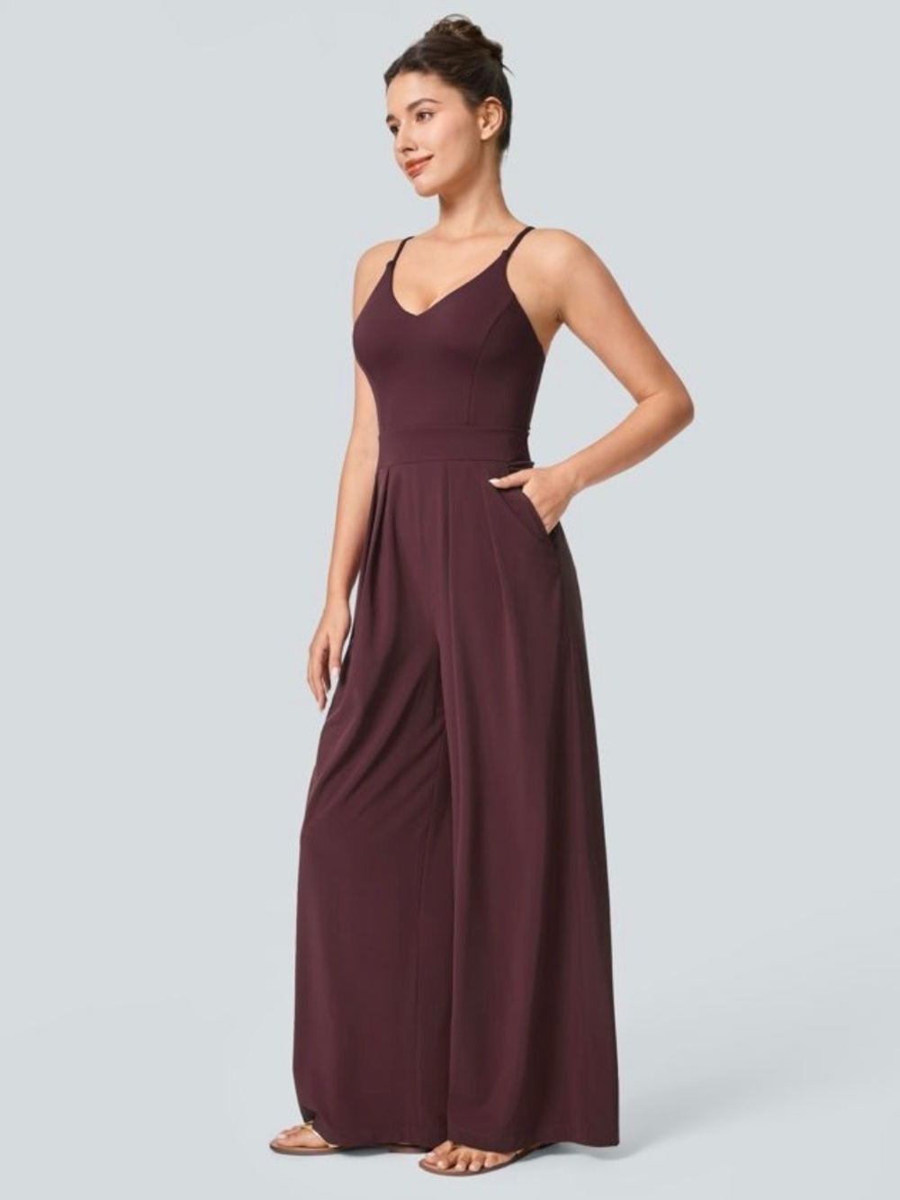 HALARA BREEZEFUL POCKET WIDE LEG QUICK DRY RESORT JUMPSUIT AMARANTH Sz Lg Petite